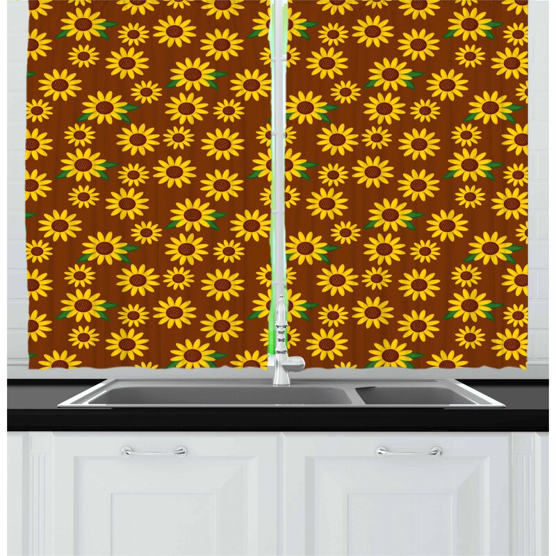 East Urban Home Sunflower 55" Kitchen Curtain | Wayfair